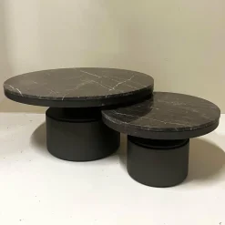 PTMD Salontafel Bregt hoog Ø 90 cm bruin marmer met grijs onderstel