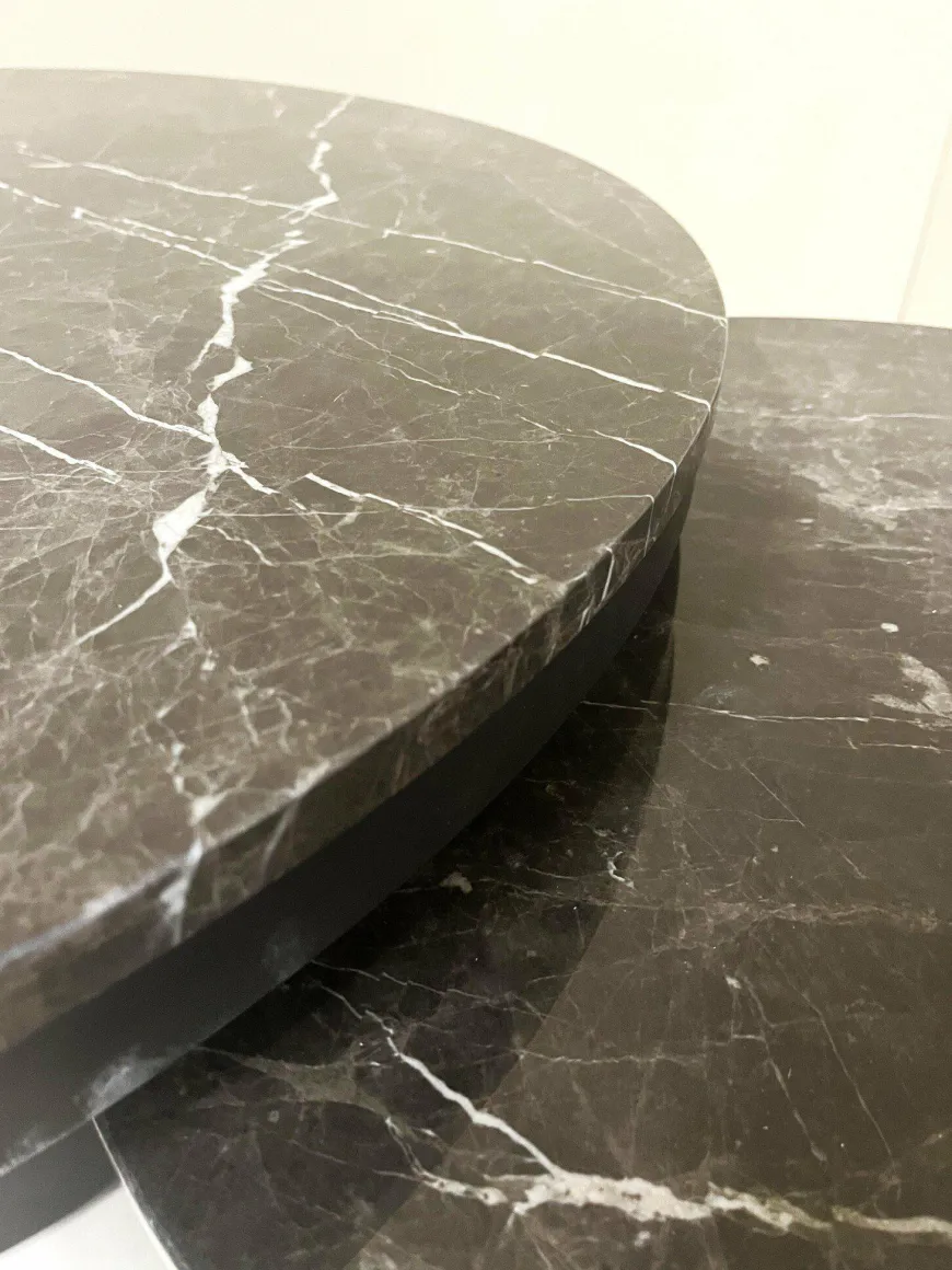 PTMD Salontafel Bregt hoog Ø 90 cm bruin marmer met grijs onderstel