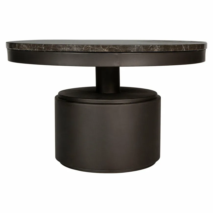 PTMD Salontafel Bregt hoog Ø 90 cm bruin marmer met grijs onderstel