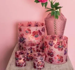 PTMD Theelicht Denise Roze glazen hibiscus bloemen