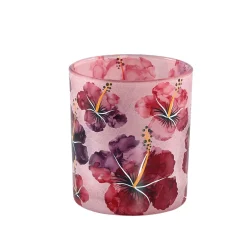 PTMD Theelicht Denise Roze glazen hibiscus bloemen