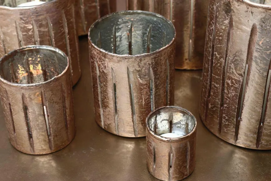 PTMD Theelicht Lisa Rose goud glas - Diverse afmetingen