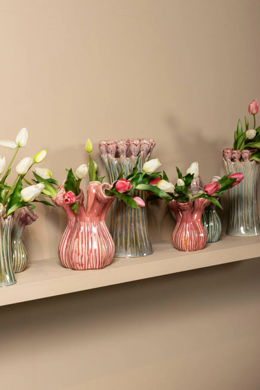 PTMD Vaas Annmarie Light Pink ceramic flower shape tubes L