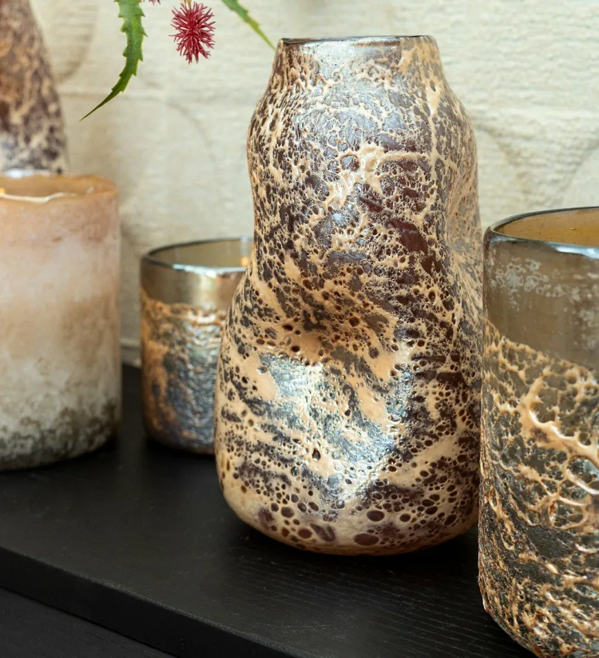 PTMD Vaas Xamery rood dik glas vase bubble waves L