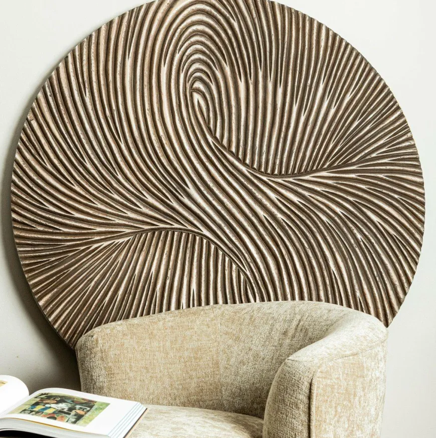 PTMD Wandornament Wiktor Bruin MDF rond swirl carved L