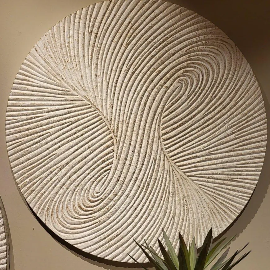 PTMD Wandornament Wiktor Wit MDF rond swirl carved L