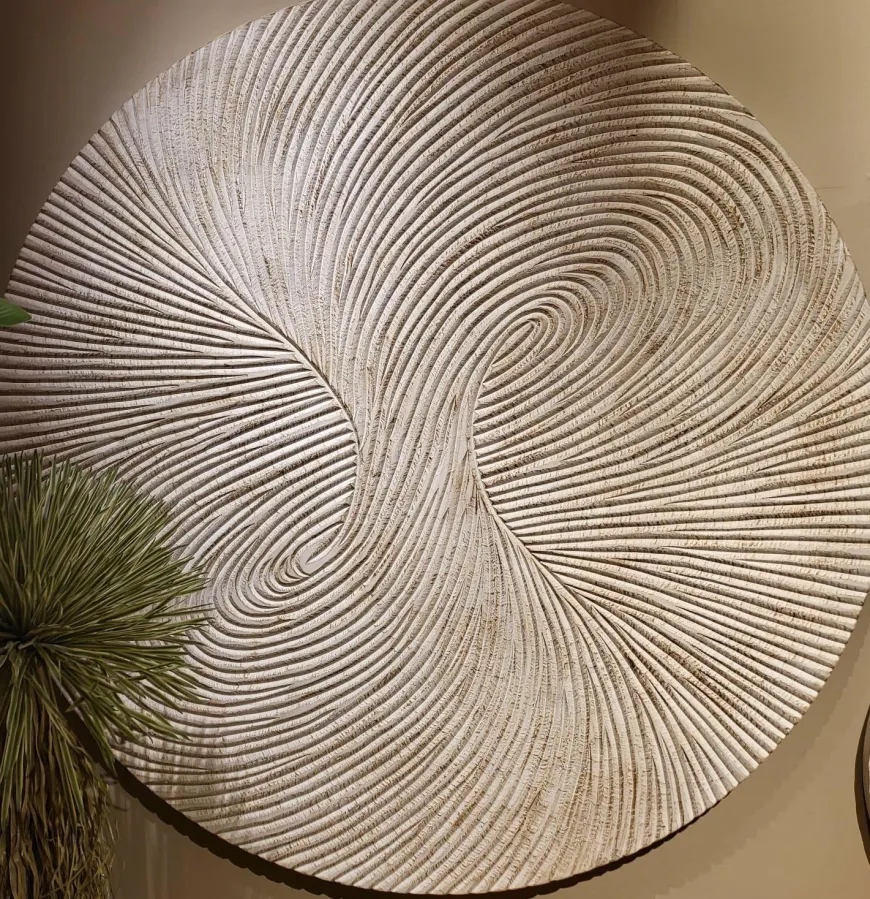 PTMD Wandornament Wiktor Wit MDF rond swirl carved XL