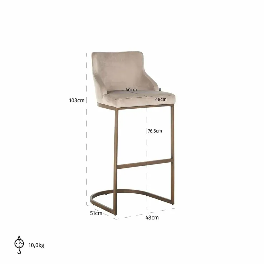 Richmond Interiors Barstoel Bolton khaki velvet geborsteld goud Khaki