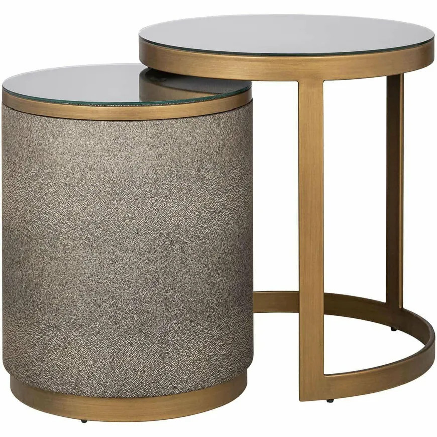 Richmond Interiors Bijzettafel Bloomville met glas set van 2 Goud
