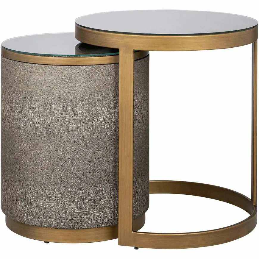 Richmond Interiors Bijzettafel Bloomville met glas set van 2 Goud