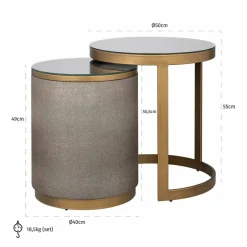 Richmond Interiors Bijzettafel Bloomville met glas set van 2 Goud