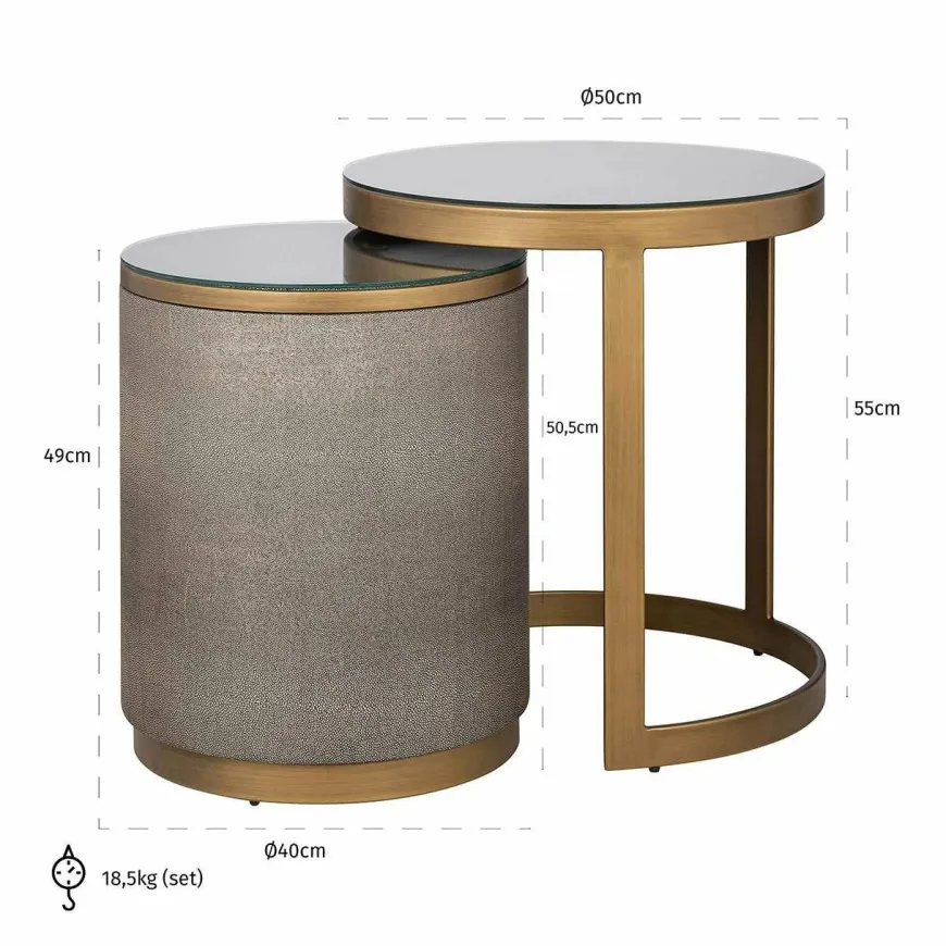 Richmond Interiors Bijzettafel Bloomville met glas set van 2 Goud
