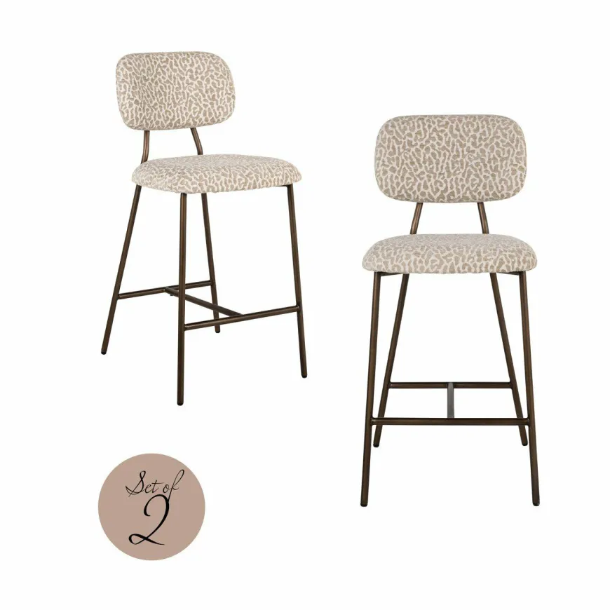 Richmond Interiors Counterstoel Xenia beige leopard fire retardant (Set of 2)