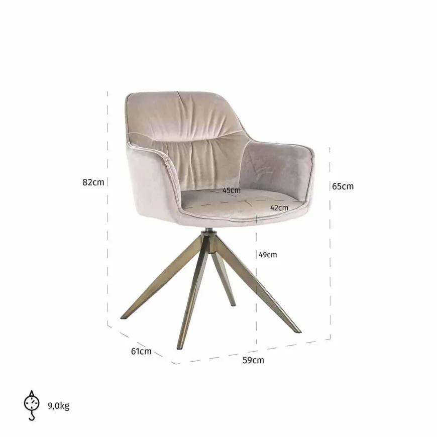 Richmond Interiors Draaistoel Aline khaki velvet