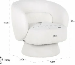 Richmond Interiors Draaifauteuil Senna white furry