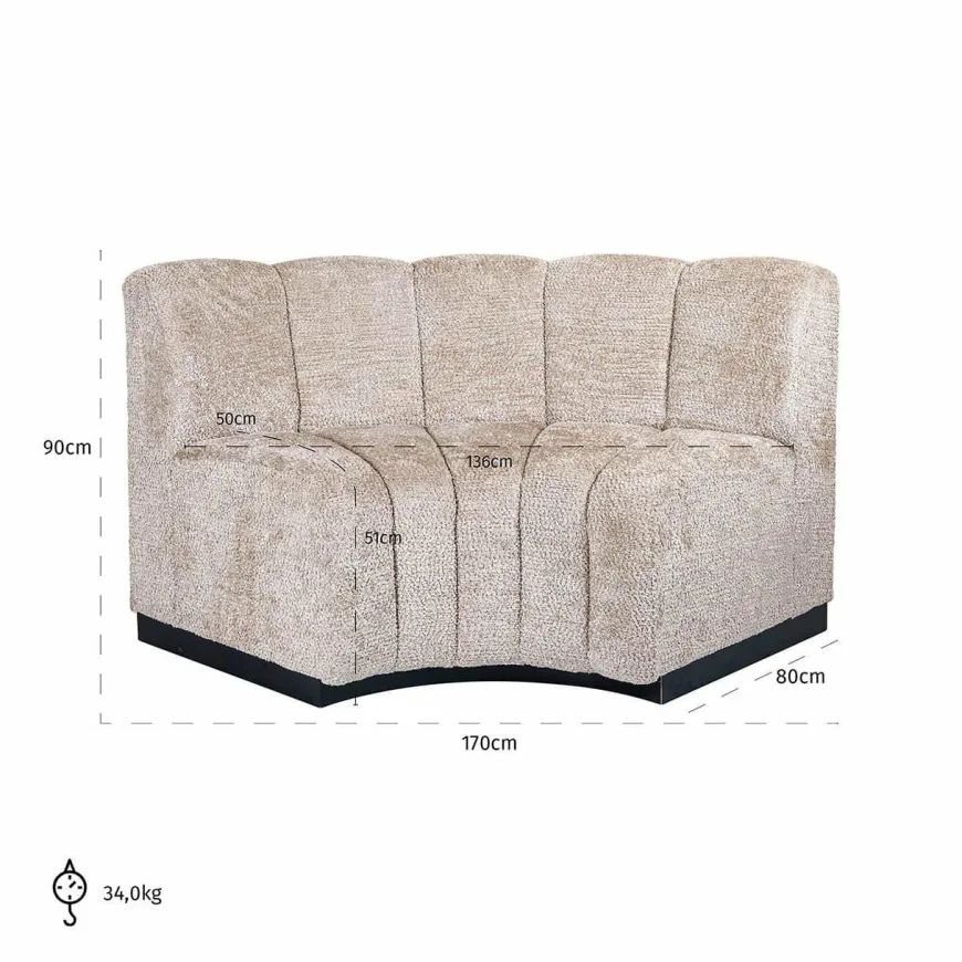 Richmond Interiors Eetkamerbank corner Hillpark lovely beige 170 cm