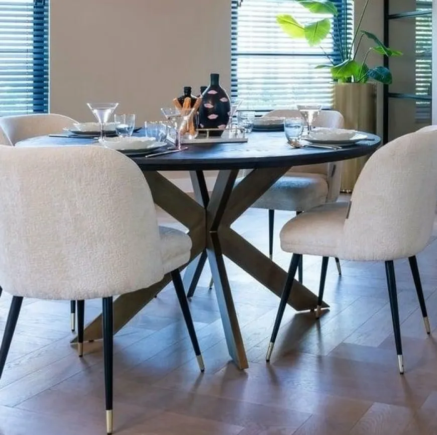 Richmond Interiors Eettafel Blackbone brass 140Ø (Black rustic)