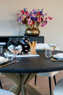 Richmond Interiors Eettafel Blackbone brass 140Ø (Black rustic)