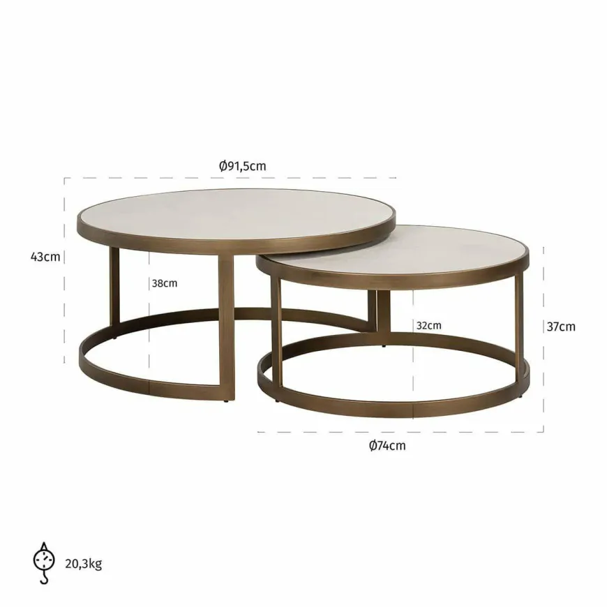 Richmond Interiors Salontafel Whitebone brass set van 2 (Verona Grey)