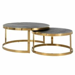 Richmond Interiors Showroommodel Salontafel Blackbone gold set van 2 Black rustic