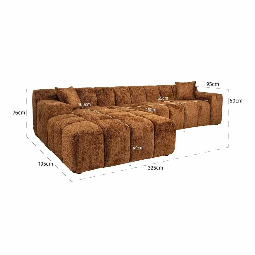 Richmond Interiors Sofa Cube 3-zits + lounge links Be Lovely 603 Cinnamon