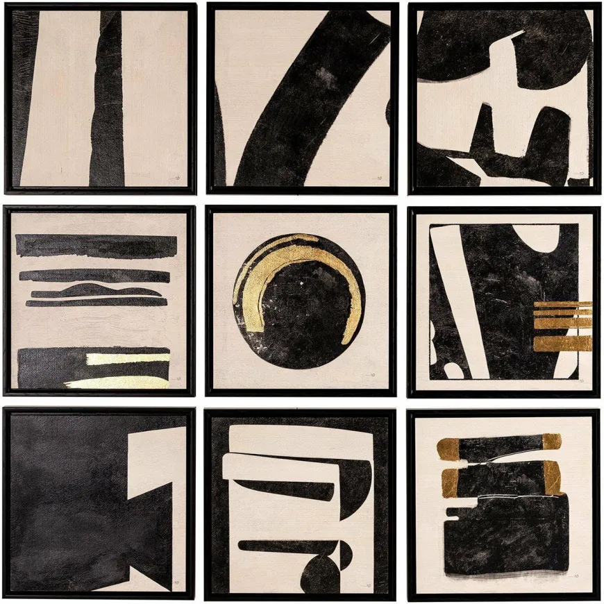 Richmond Interiors Wall art Gabri set van 9 Zwart / Wit