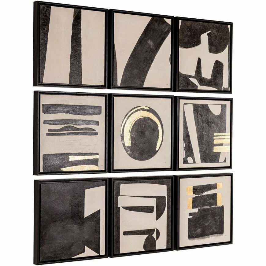 Richmond Interiors Wall art Gabri set van 9 Zwart / Wit