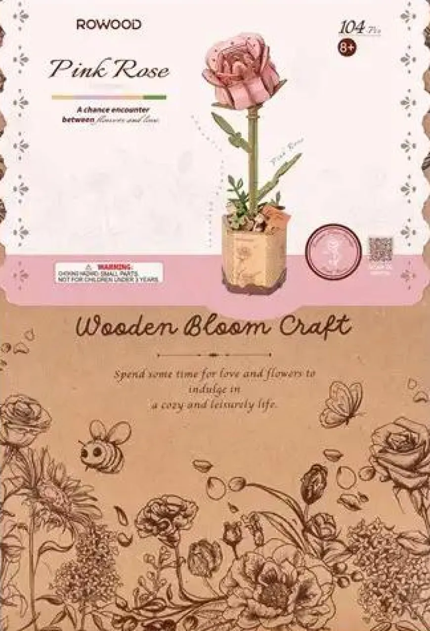 Robotime Houten Bouwpakket Pink Rose