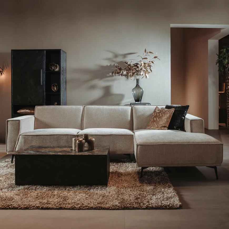 Tower Living Bank Leeds - 2,5 zits + chaise longue Rechts - City 120 Beige
