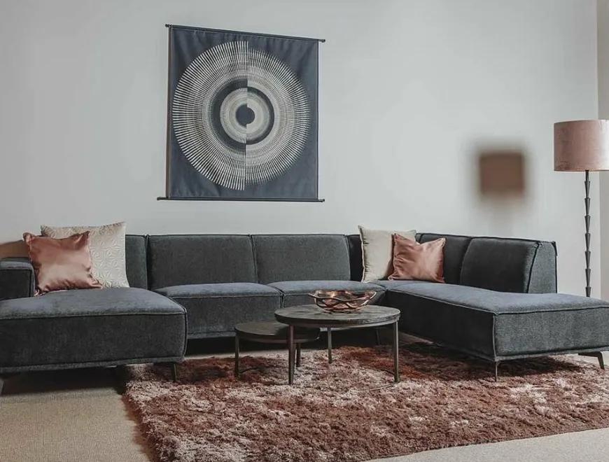 Tower Living Bank Leeds - Chaise longue + 2,5 zits + ottomane Rechts - City 464 Zwart Blauw
