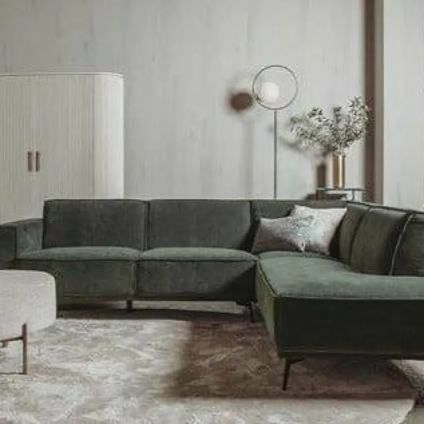 Tower Living Bank Leeds - 2,5 zits + ottomane Rechts - City 355 Flesgroen Showroommodel