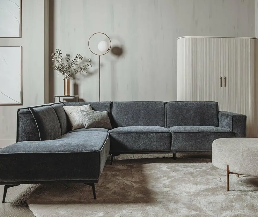 Tower Living Bank Leeds - 2,5 zits + ottomane Links - City 464 Zwart blauw