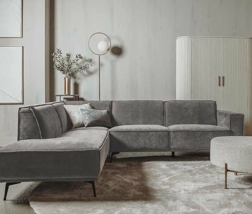 Tower Living Bank Leeds - 2,5 zits + chaise longue Links - City 453 Mosgroen / grijs