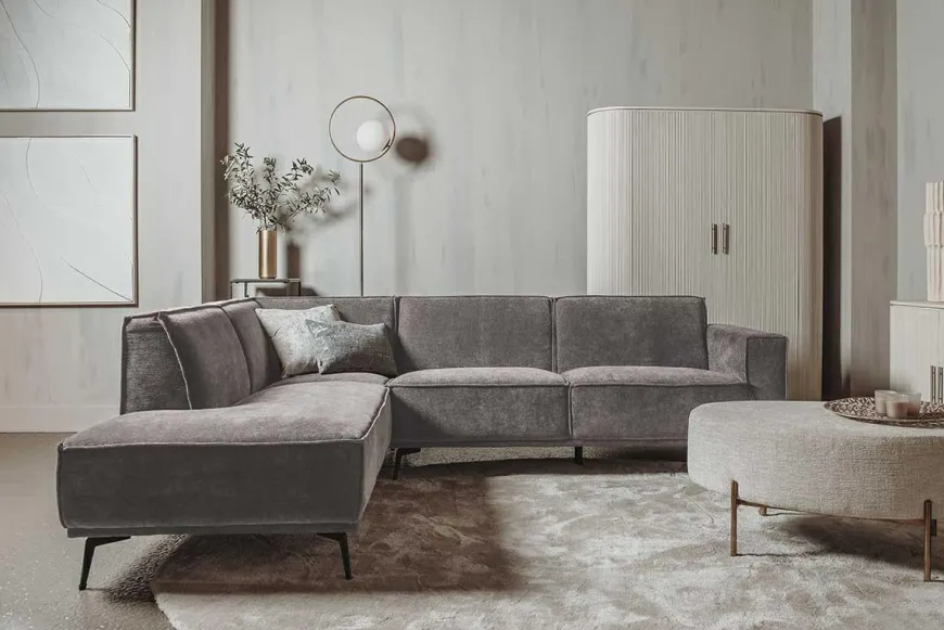 Tower Living Bank Leeds - 2,5 zits + chaise longue Links - City 453 Mosgroen / grijs