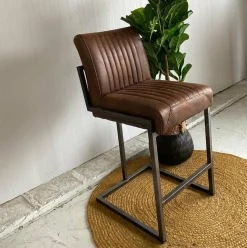 Tower Living Barkruk Ferro - Cognac, donkerbruin, groen en antraciet