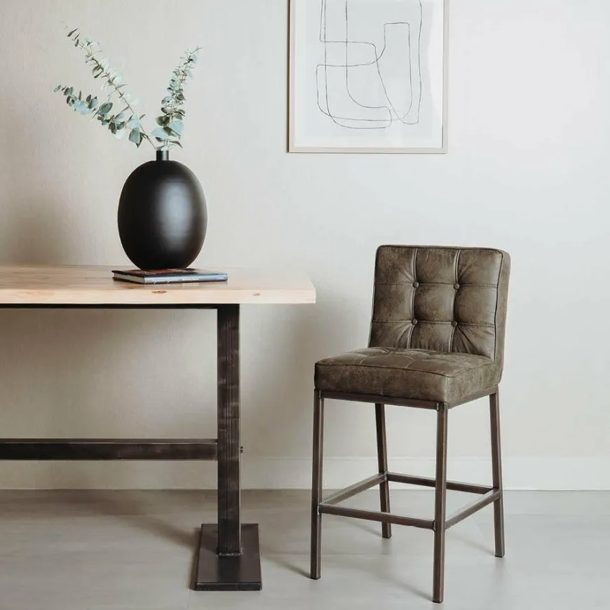 Tower Living Barstoel Vasco - Grijs, bruin, cognac en groen