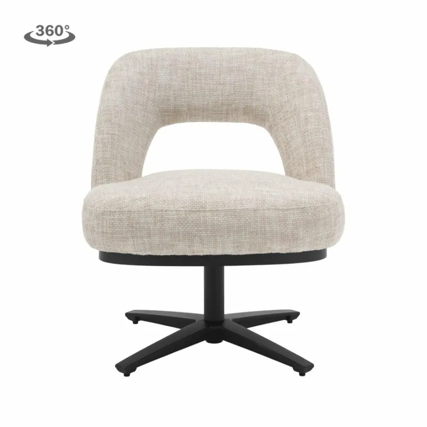 Tower Living Caldes Lounge Stoel - fabric TED 24 off white (draaibaar)