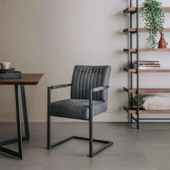 Tower Living Eetkamerstoel Ferro met armleuning - Cognac, donkerbruin, antraciet en groen