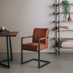Tower Living Eetkamerstoel Ferro met armleuning - Cognac, donkerbruin, antraciet en groen