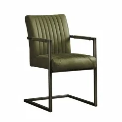 Tower Living Eetkamerstoel Ferro met armleuning - Cognac, donkerbruin, antraciet en groen