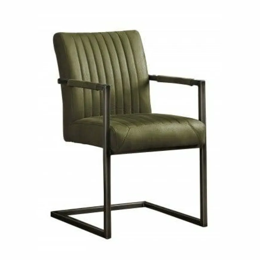 Tower Living Eetkamerstoel Ferro met armleuning - Cognac, donkerbruin, antraciet en groen