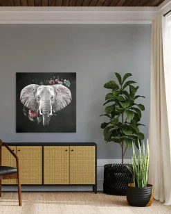 Wandkraft Elephant with Flowers - 74 x 74 cm