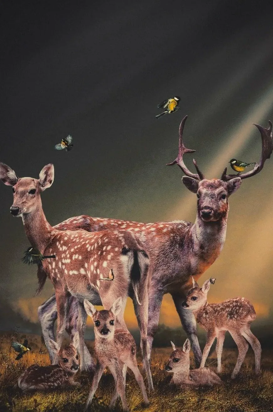 Wandkraft Thee Deer Family