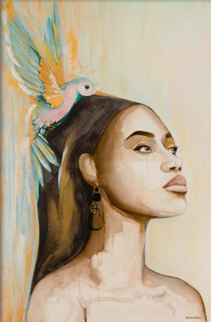 Wandkraft Woman and Hummingbird