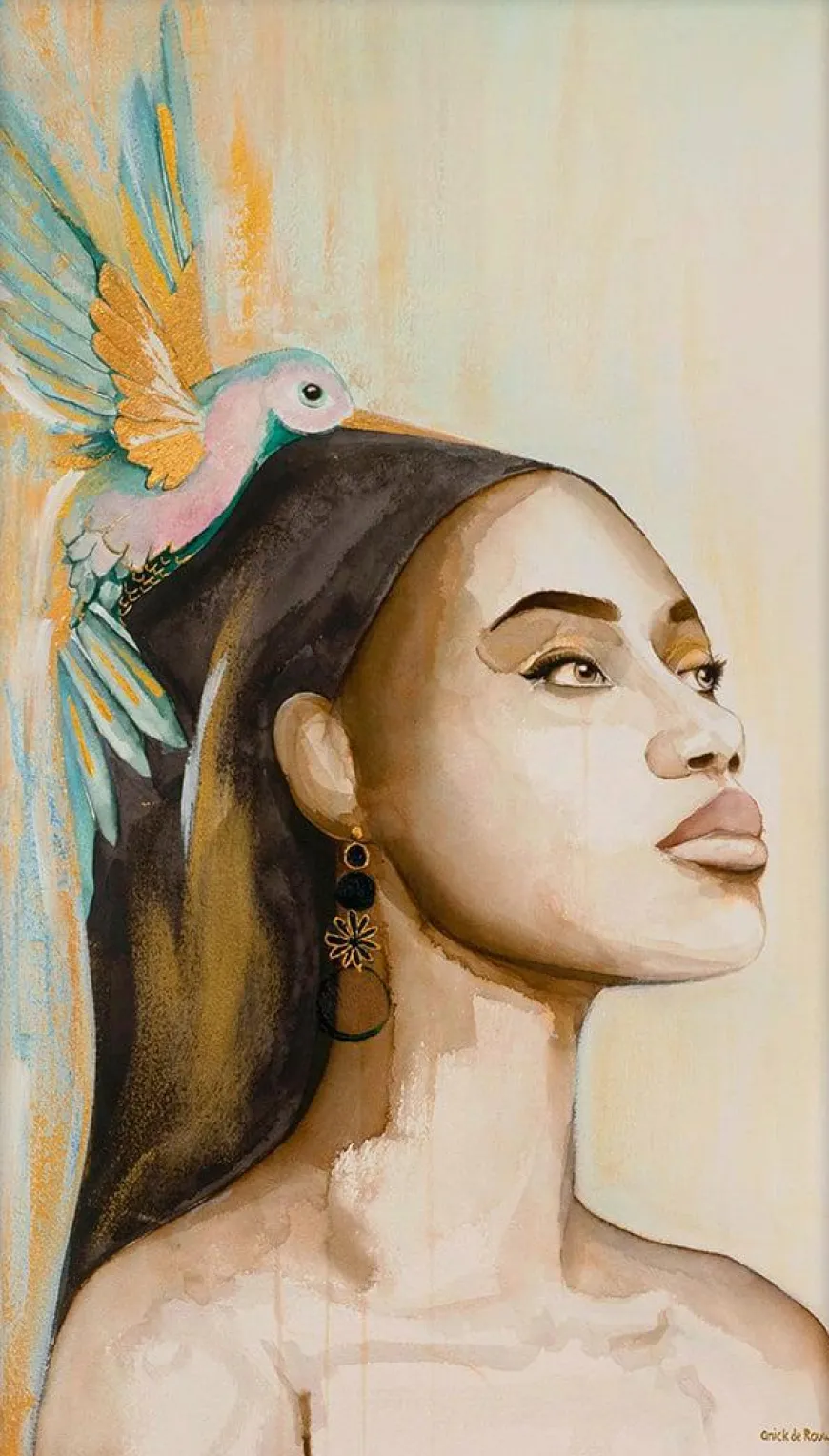 Wandkraft Woman and Hummingbird