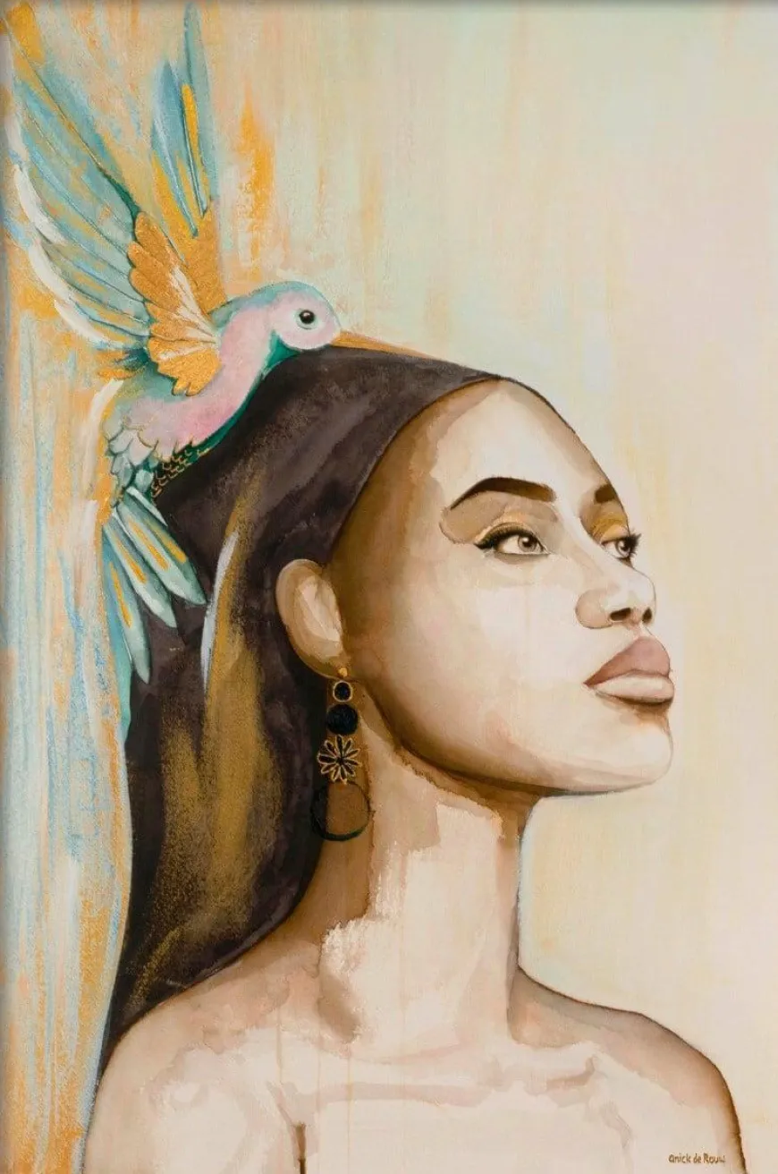 Wandkraft Woman and Hummingbird