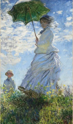 Wandkraft Woman with a Parasol – Madame Monet and Her Son door Claude Monet