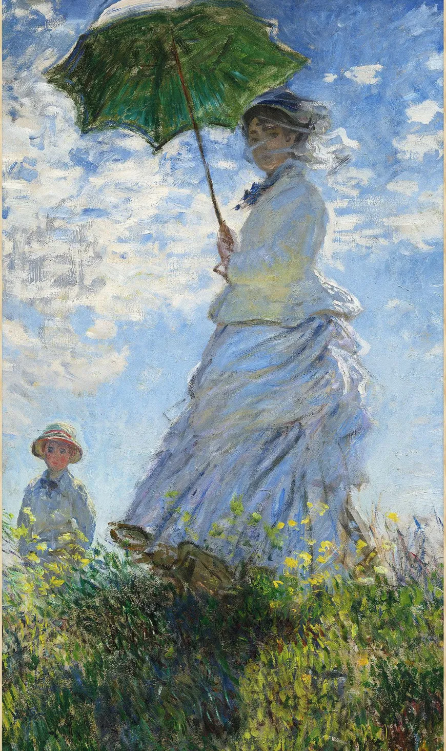 Wandkraft Woman with a Parasol – Madame Monet and Her Son door Claude Monet