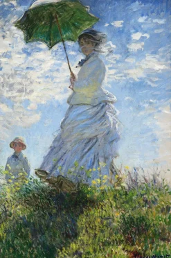 Wandkraft Woman with a Parasol – Madame Monet and Her Son door Claude Monet