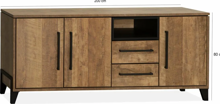 WoonMax Dressoir Maldini Old teak - 3 deuren en 2 lades - 203 cm